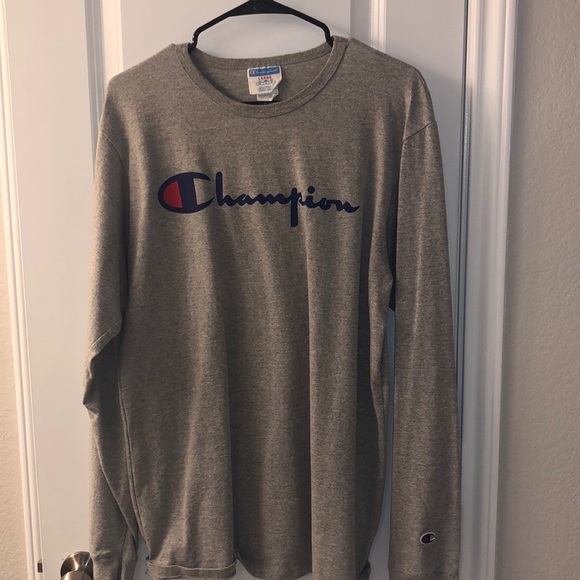 Champion long-sleeve t-shirt.  Gently worn, size large, heather gray. - Picture 3 of 3